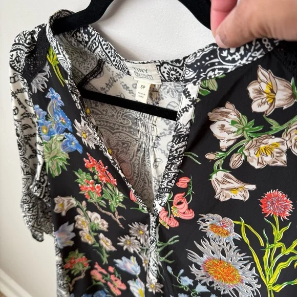 Anthropologie Tiny Lacona Popover Floral Blouse Multicolor Split Neck Boho SP - Picture 3 of 10